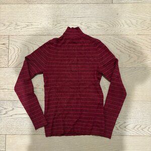 Marine Layer Chamonix Ribbed Stripe Turtleneck Sweater Red and Pink